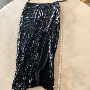 Full black sequin midi skirt with thigh slit